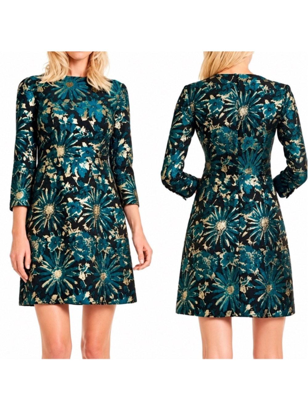 Trina Turk Autumn Floral Brocade Shift Long Sleeve Dress 10